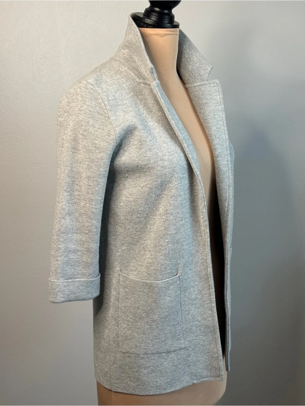J.Crew Sophie Open Pockets Cardigan Jacket Blazer Light Gray Wool Cotton XXS 2XS